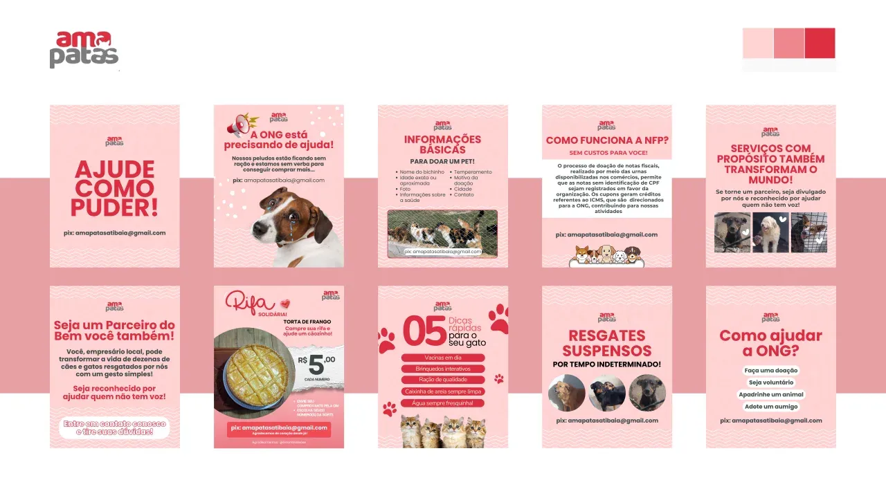 Posts de Instagram criados para Ama Patas — ONG de proteção animal