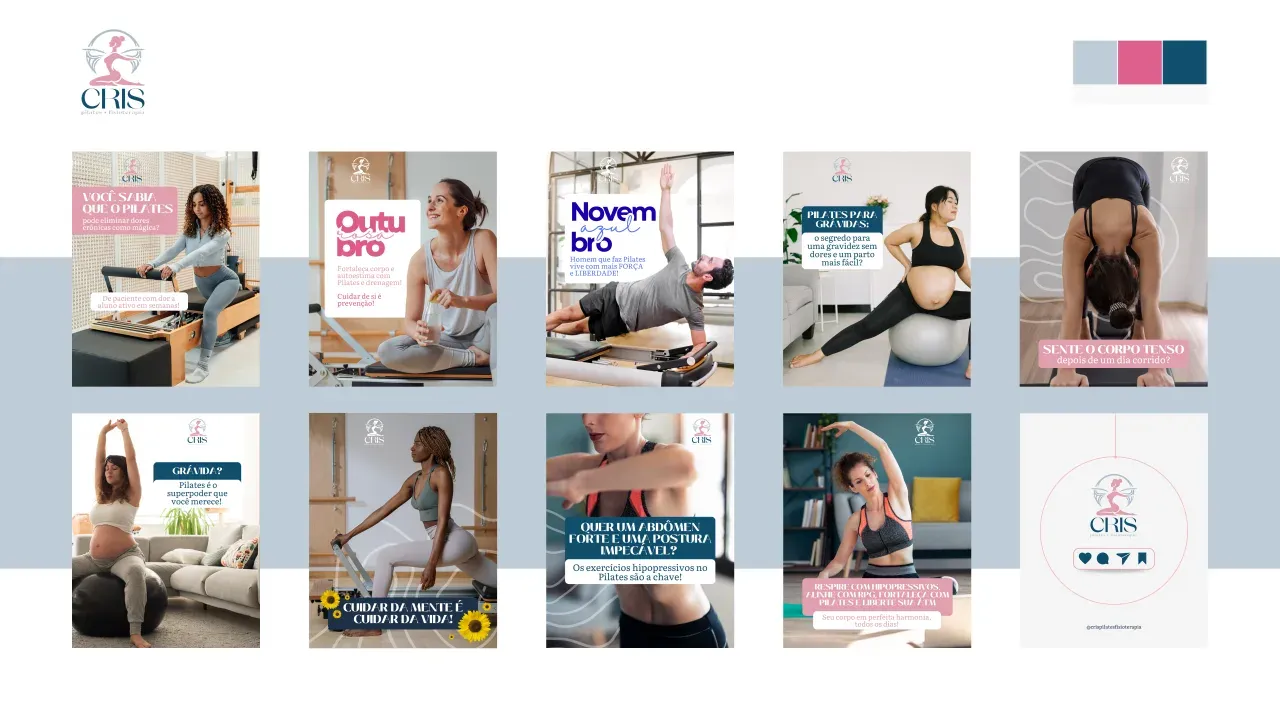 Posts de Instagram criados para Cris Pilates e Fisioterapia — Pilates e fisioterapia