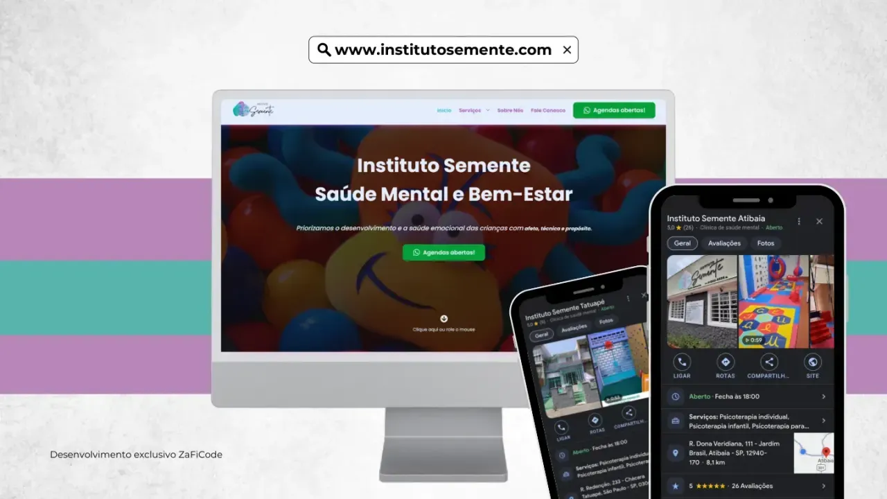 Site institucional de Instituto Semente — Saúde mental e bem-estar infantil
