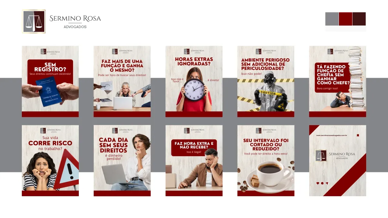 Posts de Instagram criados para Sermino Rosa Advogados — Advocacia